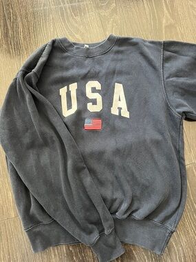 Brandy Melville Navy Crewneck with USA Lettering and Flag Patch